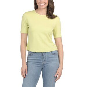 ADRIENNE VITTADINI Celery Green Short Sleeve Crew Neck Boxy Body Top